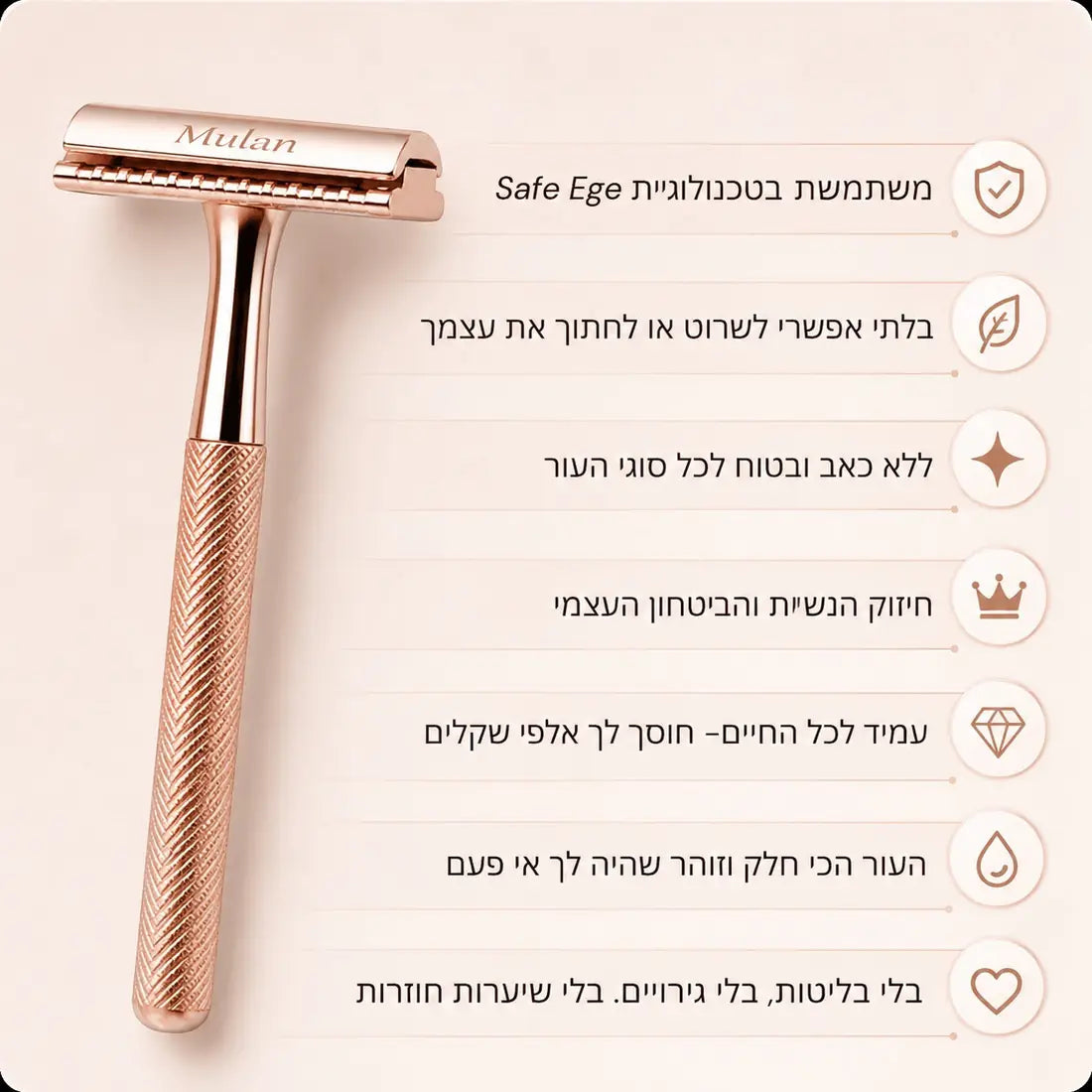 סכין הגילוח הבטיחותית MULAN עם ראש מגן Safe Edge